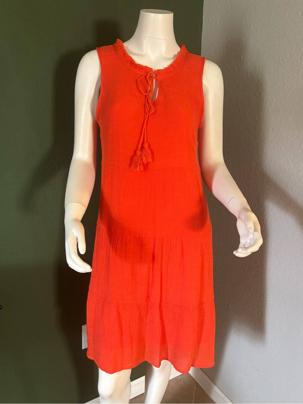 NAIF Bright Orange Sleeveless Tassel Tie Mini Dress